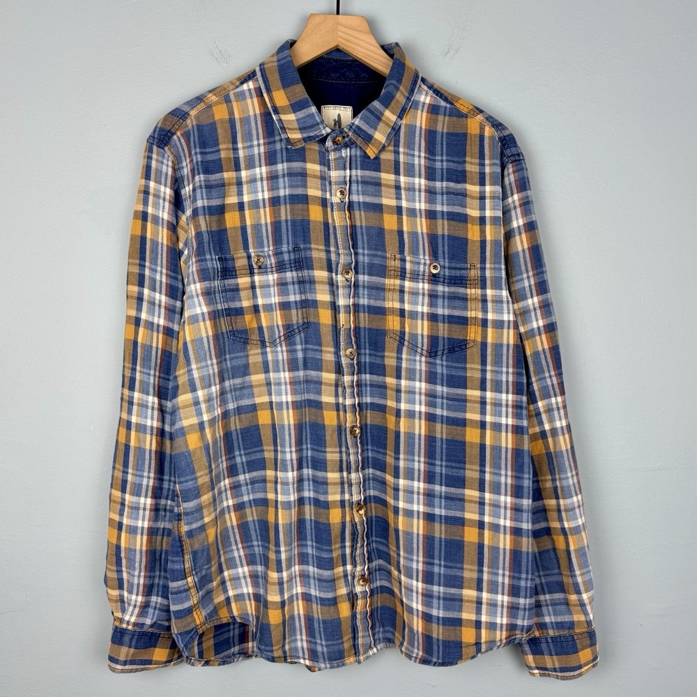 Johnnie-O Mens Large‎ Blue Orange Plaid Button Up Long Sleeve Lumberjack Shirt